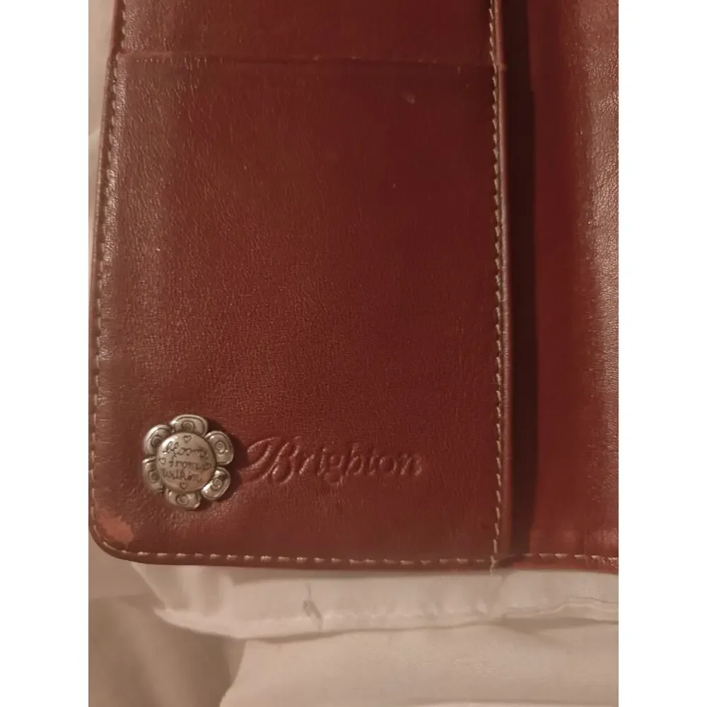 Brighton Black Vintage Leather Heart Stitch Checkbook with Deep Cherry Interior
